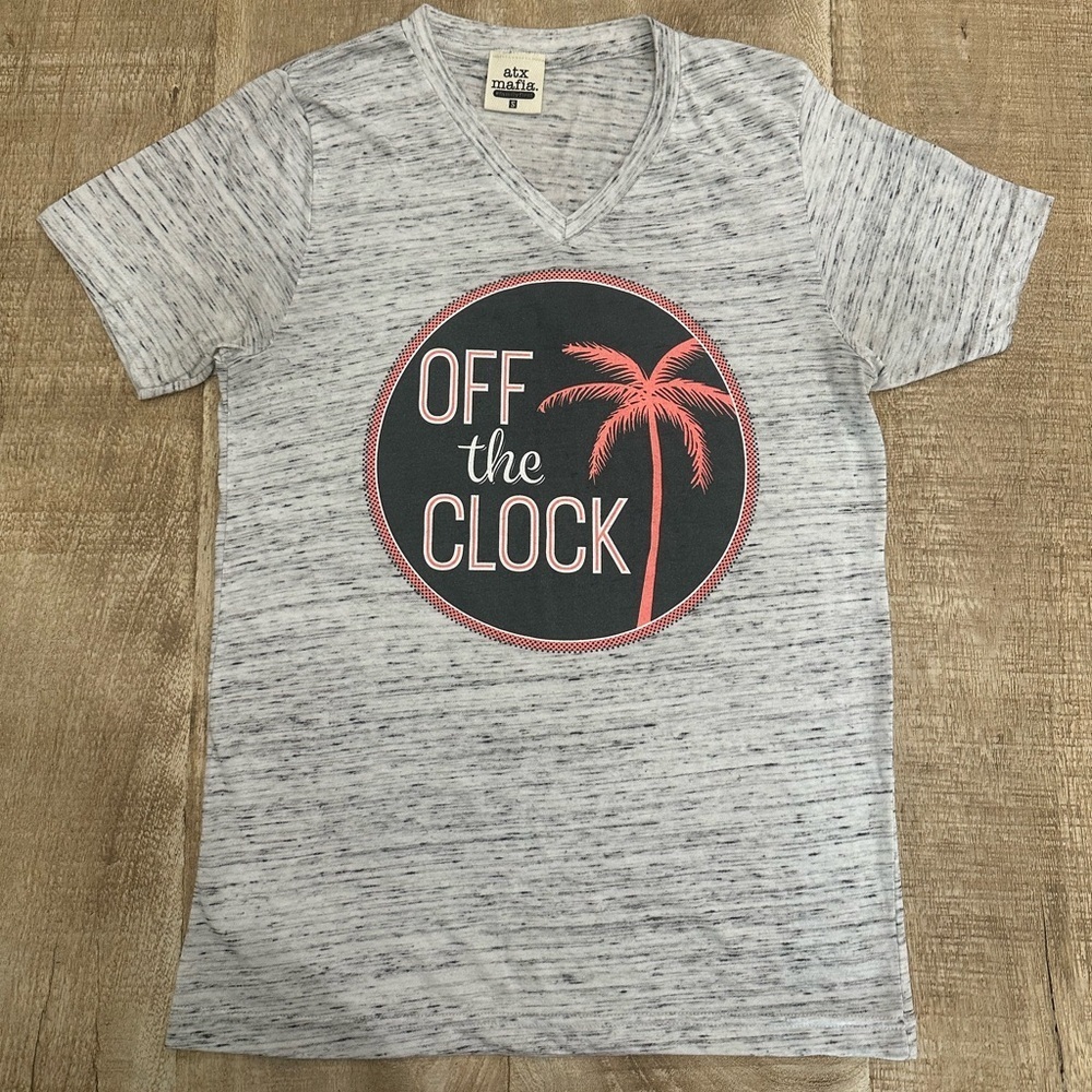 ATX Mafia “Off the Clock” Graphic Tee | V-Neck | Heather Gray | Size S